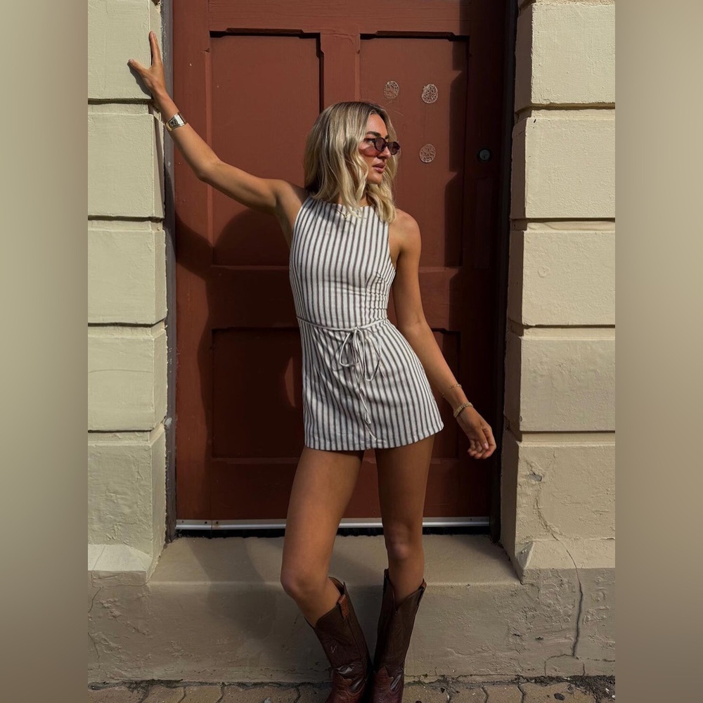 Princess Polly White and Gray Striped Mini Dress